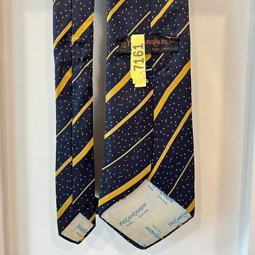 Yves Saint Laurent Vintage Silk Navy Gold Night Sky Neck Tie